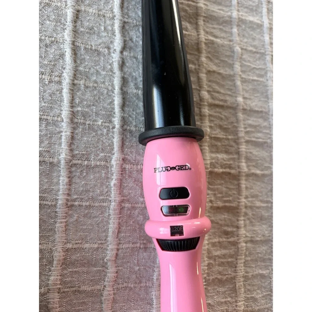 Plugged In Tapered Curling Wand Pink Black Ceramic Clipless Hair Iron 420F